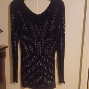 Rock & Republic Black Studded Long Sleeve Top